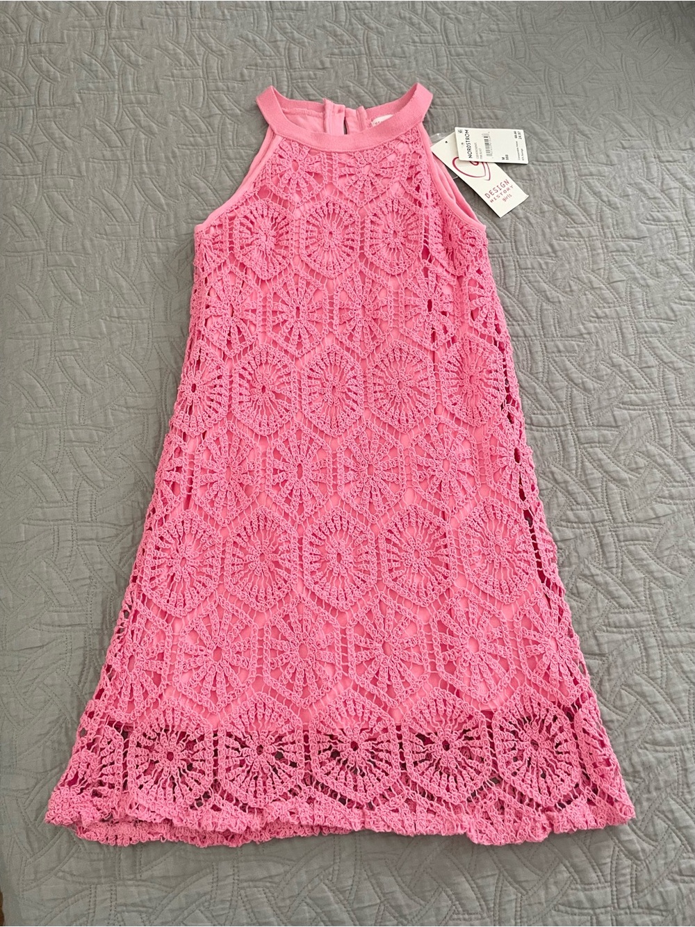 Design History Girl’s NWT Crochet Knit Sundress Halter Neckline Pink Size M